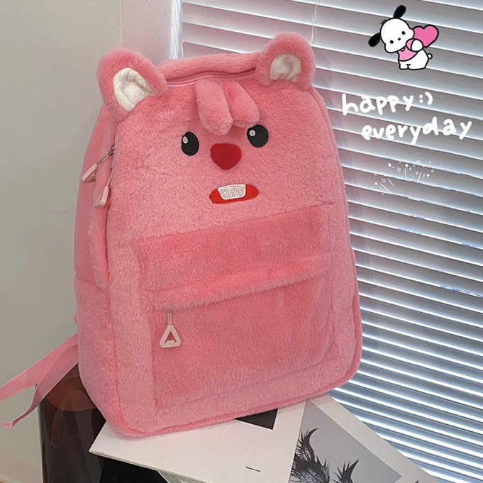 Balo Loopy size lớn chất lông siêu mền mịn, Balo đeo vai đi học Hải Ly dễ thương _ TingTing
