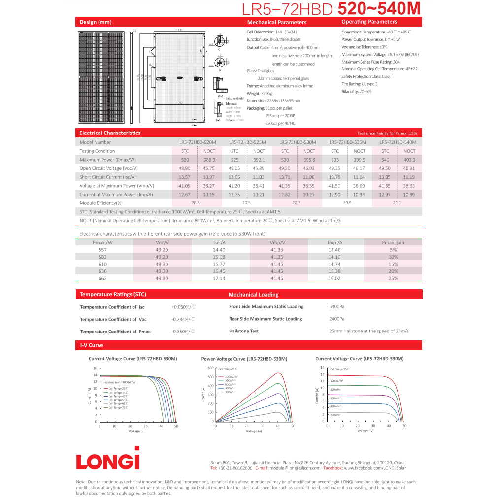 Tấm pin năng lượng mặt trời Longi 545W hai mặt kính
