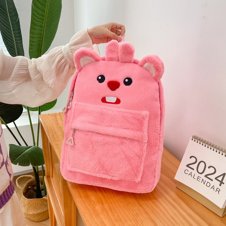 Balo Loopy size lớn chất lông siêu mền mịn, Balo đeo vai đi học Hải Ly dễ thương _ TingTing