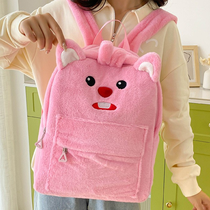 Balo Loopy size lớn chất lông siêu mền mịn, Balo đeo vai đi học Hải Ly dễ thương _ TingTing