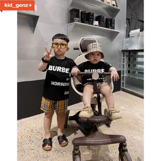 Bộ áo Thun bbr in big lưng + quần short kẻ cho bé trai , set áo phông quần đùi trẻ em unisex , Kid_genz