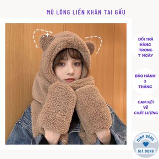 Mũ lông liền khăn tai gấu có chỗ xỏ tay