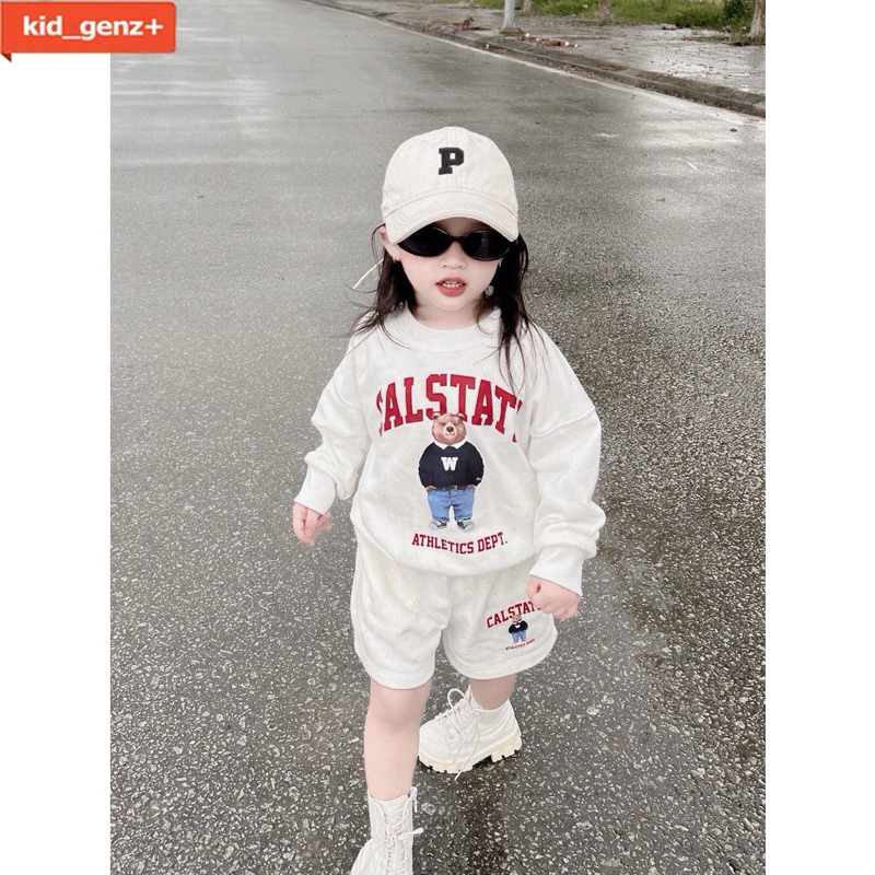 Set áo nỉ quần short Calstate redview cho bé , bộ áo sweater trẻ em unisex , Kid_genZ