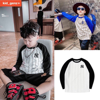 Áo thun MLB raglan dài tay logo NY cho bé , áo dài tay cotton bé trai , gái , unisex , Kid_genz