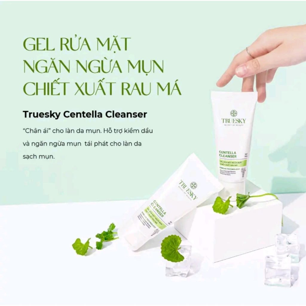 Gel rửa mặt ngăn ngừa mụn Truesky Centella Cleanser chiết xuất rau má 50g