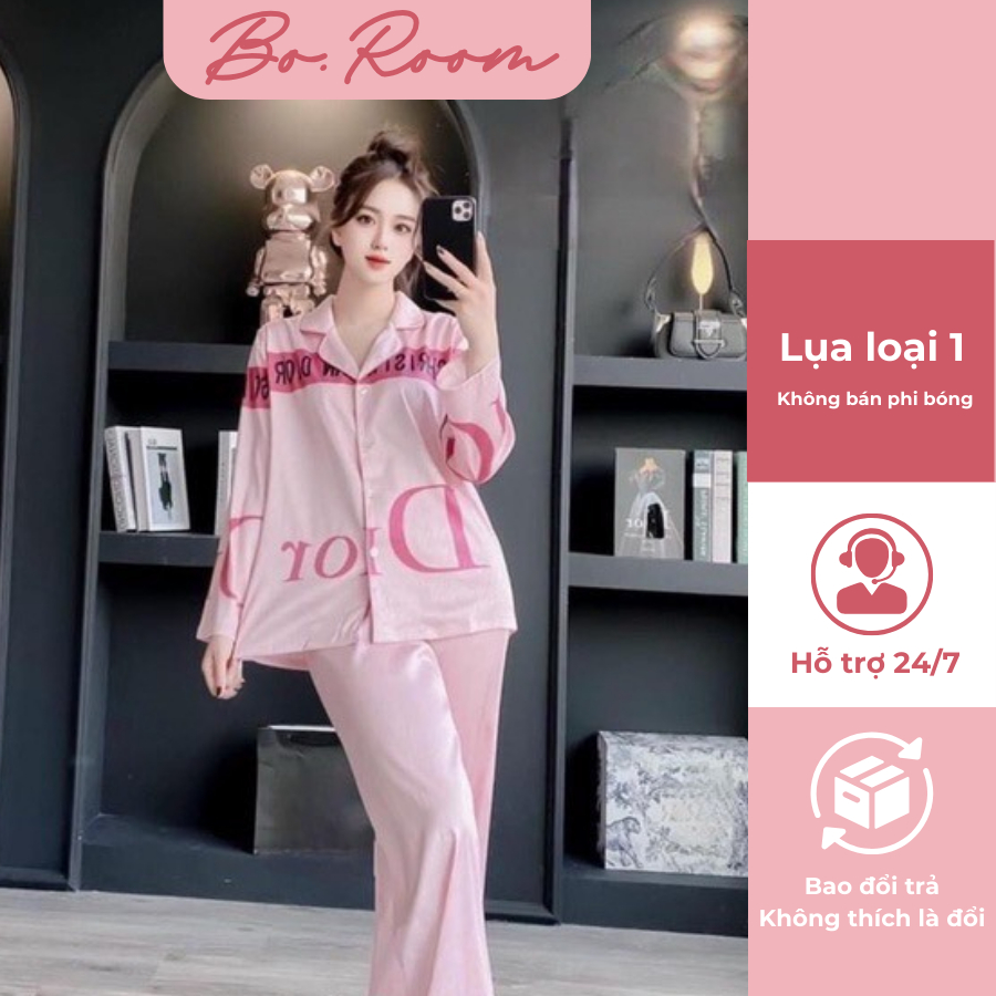 Set đồ nữ ếch xanh, đồ mặc nhà tay dài cổ vuông lụa ngọc trai, bộ ngủ pijama tiểu thư xinh mát mềm mịn, đồ ngủ sang