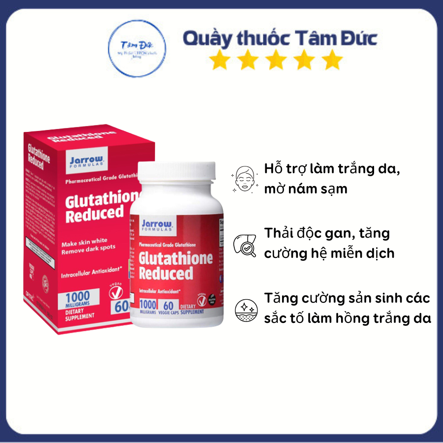 Viên Trắng Da Glutathione Reduced (Jarrow Fomulas) 1000mg Mỹ