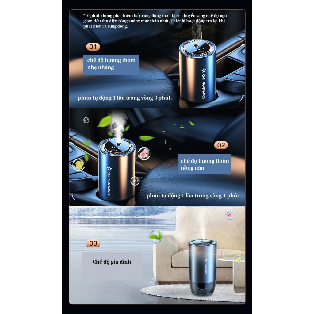 Máy xông tinh dầu trên xe ô tô, có đèn LED hiệu ứng chiếu đèn trần hình sao trời