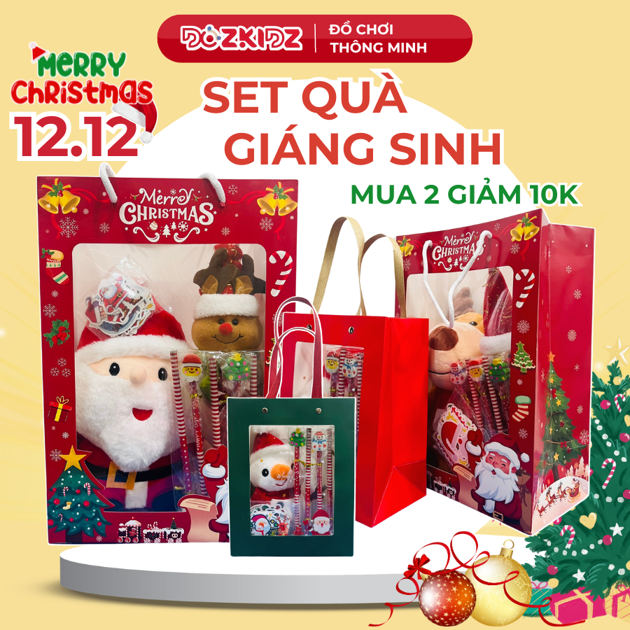 Đồ chơi quà tặng Giáng Sinh các Set cho bé Mầm non Học Sinh, Quà Noel 2023 gồm gấu Bông Sticker Bút Chì Noel dễ thương