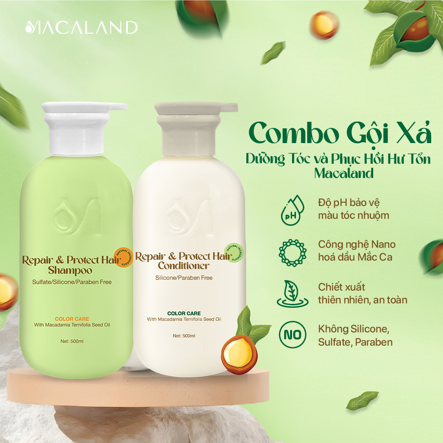 Combo Dầu gội và Dầu xả giữ màu tóc nhuộm MACALAND 500ml dưỡng tóc mềm mượt chắc khỏe, phục hồi hư tổn