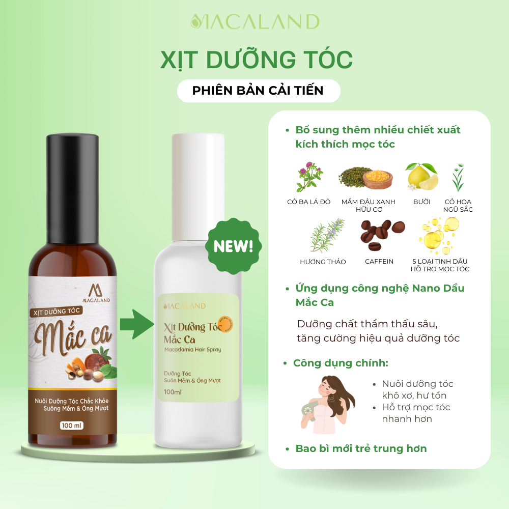 Xịt dưỡng tóc Mắc Ca Macaland 30ml/100ml hỗ trợ tóc mọc nhanh giảm tình trạng khô xơ