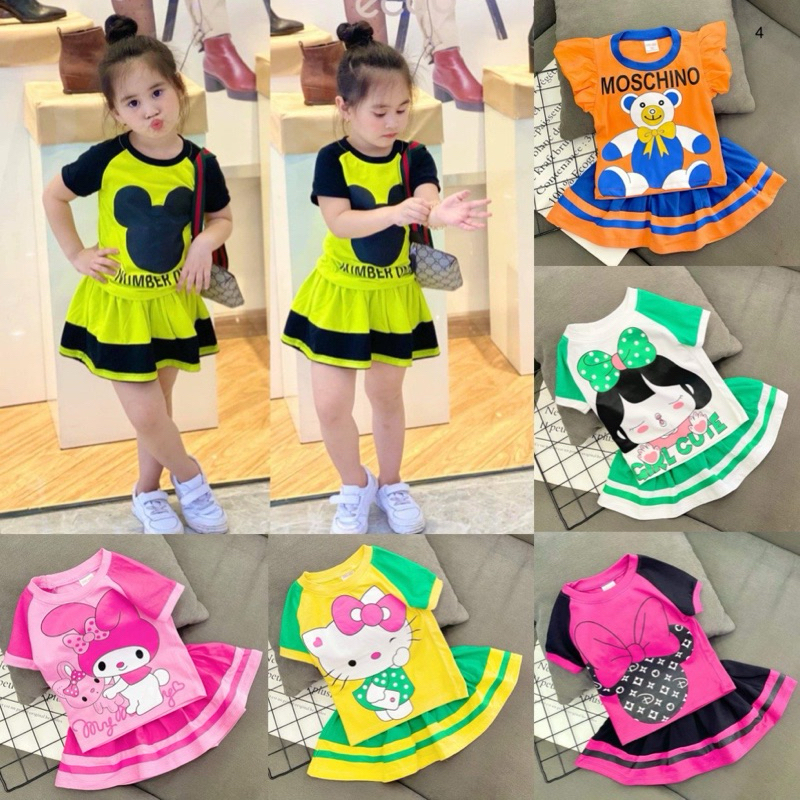 9-22kg Cần Thơ- sét áo & chân váy có quần bên trong cho bé gái - thun coton 4 chiều mềm co giãn 701