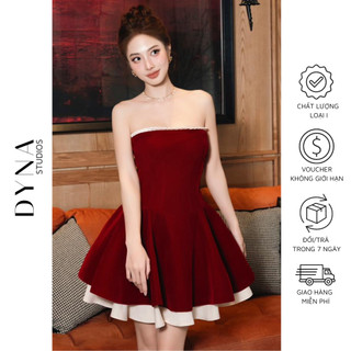 Váy nhung cup 𝐀𝐒𝐇𝐘𝐋𝐄𝐘 đính viền bèo dáng xoè hai tầng xinh xắn