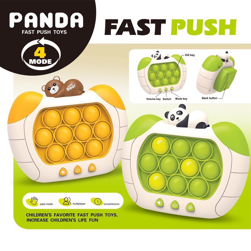 MÁY chơi điện tử giải trí Pop it popit panda gấu dâu có nhạc, đèn,  thế hệ mới với nhiều cấp độ cho bé