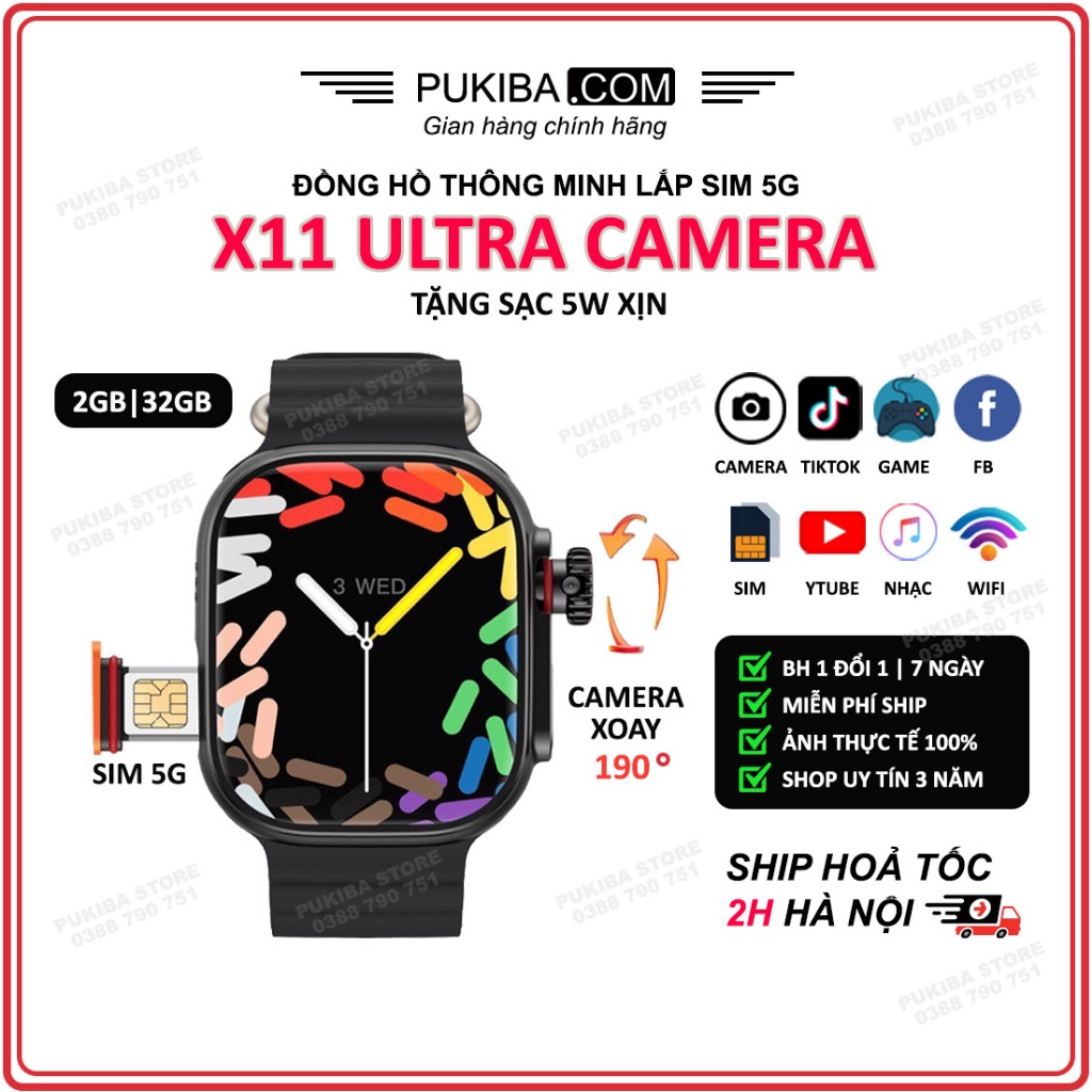 Đồng Hồ X11 Ultra Camera Lắp Sim 5G Camera Xoay 190 Tràn Viền 2.1" 120Hz Lướt Tiktok FB ZL Maps Pin 3 ngày| Pukiba.com