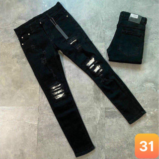 Quần jean nam boy phố rách vá da màu đen chất bò cao cấp co dãn 4 chiều cực đẹp rin trơn from dáng skinny QJN91