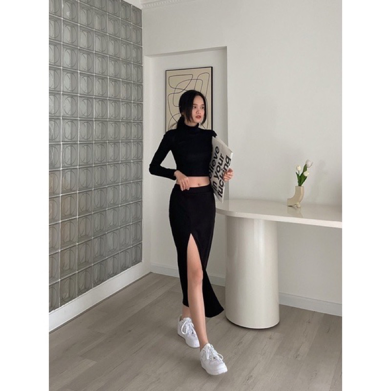Lyz skirt - Váy thun gân dài xẻ tà - Somalyng.studio