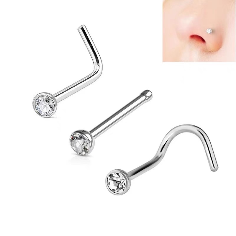 Khuyên mũi titan đá nhiều size thân L, cong , thân thẳng