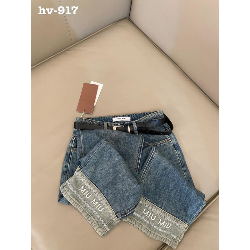 Quần suông jeans thêu chữ hoạ tiết gấu hot trend#3177
