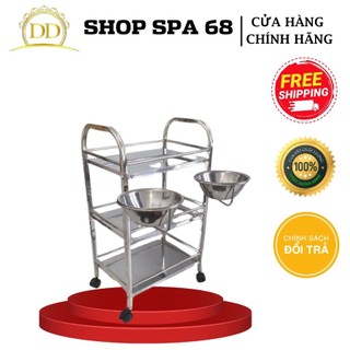 [ Giảm Giá ] Xe Đẩy Inox 3 Tầng Có Bát To Dùng Cho Spa Thẫm Mỹ Viện
