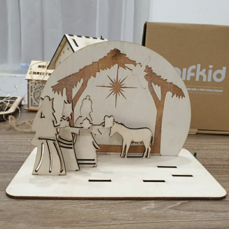 Hang đá Giáng sinh bằng gỗ trang trí Noel bàn làm việc - có thể khắc tên theo yêu cầu