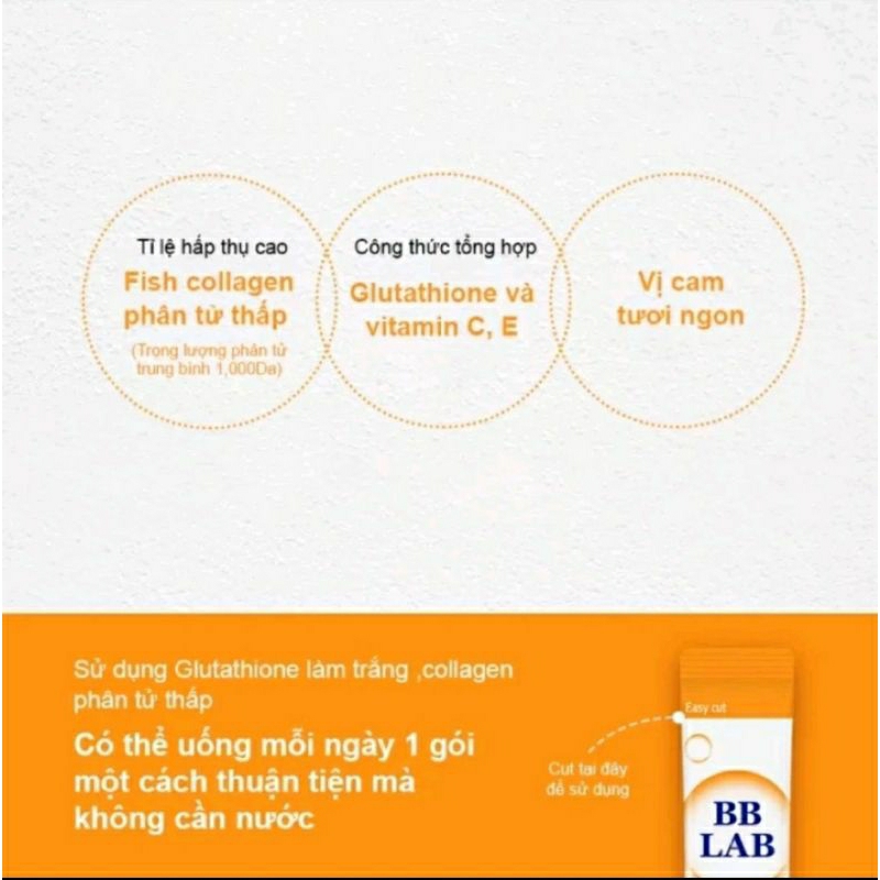 Bột uống Collagen BB LAB Low Molecular Collagen Glutathione White 30 gói