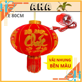 Đèn lồng có Led Xoay 7 màu, đỏ chữ phúc  trang trí tết treo tết