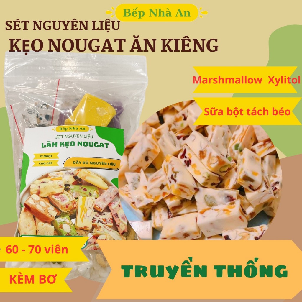 Set Nguyên liệu làm kẹo Nougat Ăn Kiêng Kèm Bơ lạt 60 - 70 viên