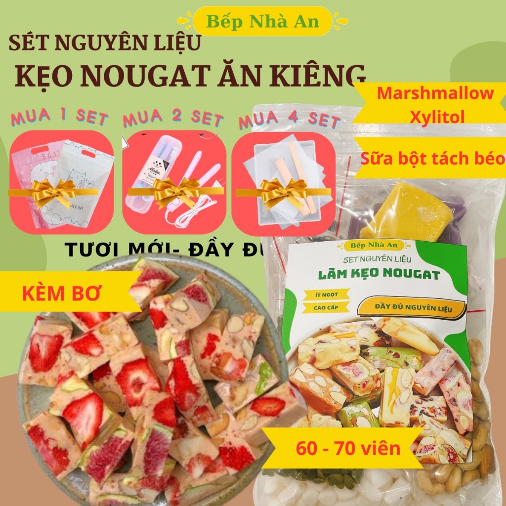 Set Nguyên liệu làm kẹo Nougat Ăn Kiêng Kèm Bơ lạt 60 - 70 viên