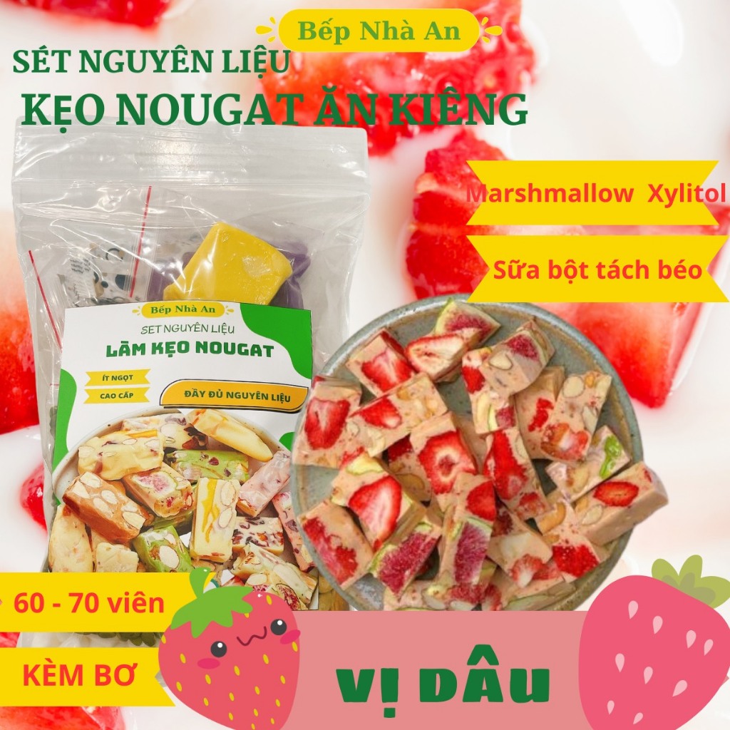 Set Nguyên liệu làm kẹo Nougat Ăn Kiêng Kèm Bơ lạt 60 - 70 viên