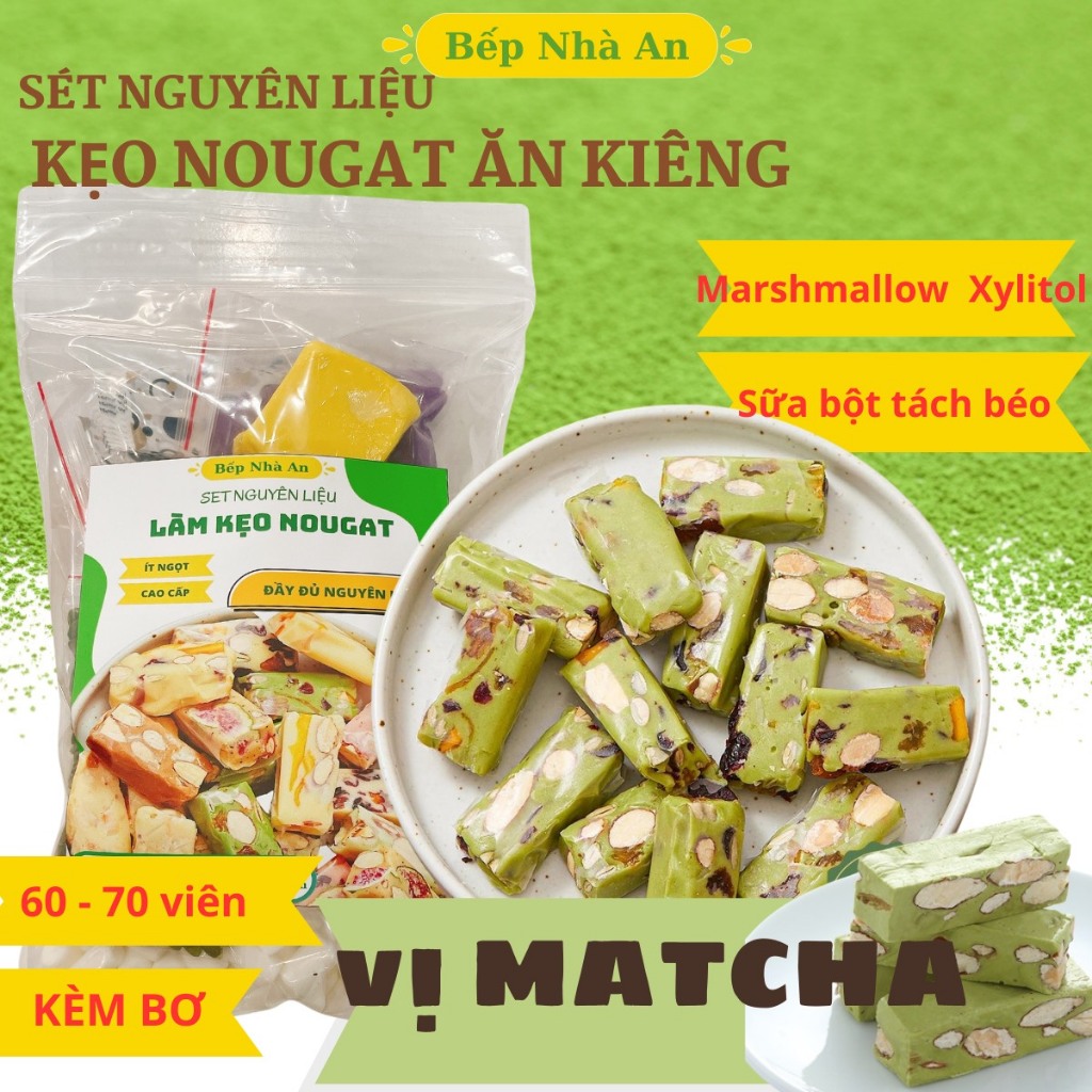 Set Nguyên liệu làm kẹo Nougat Ăn Kiêng Kèm Bơ lạt 60 - 70 viên