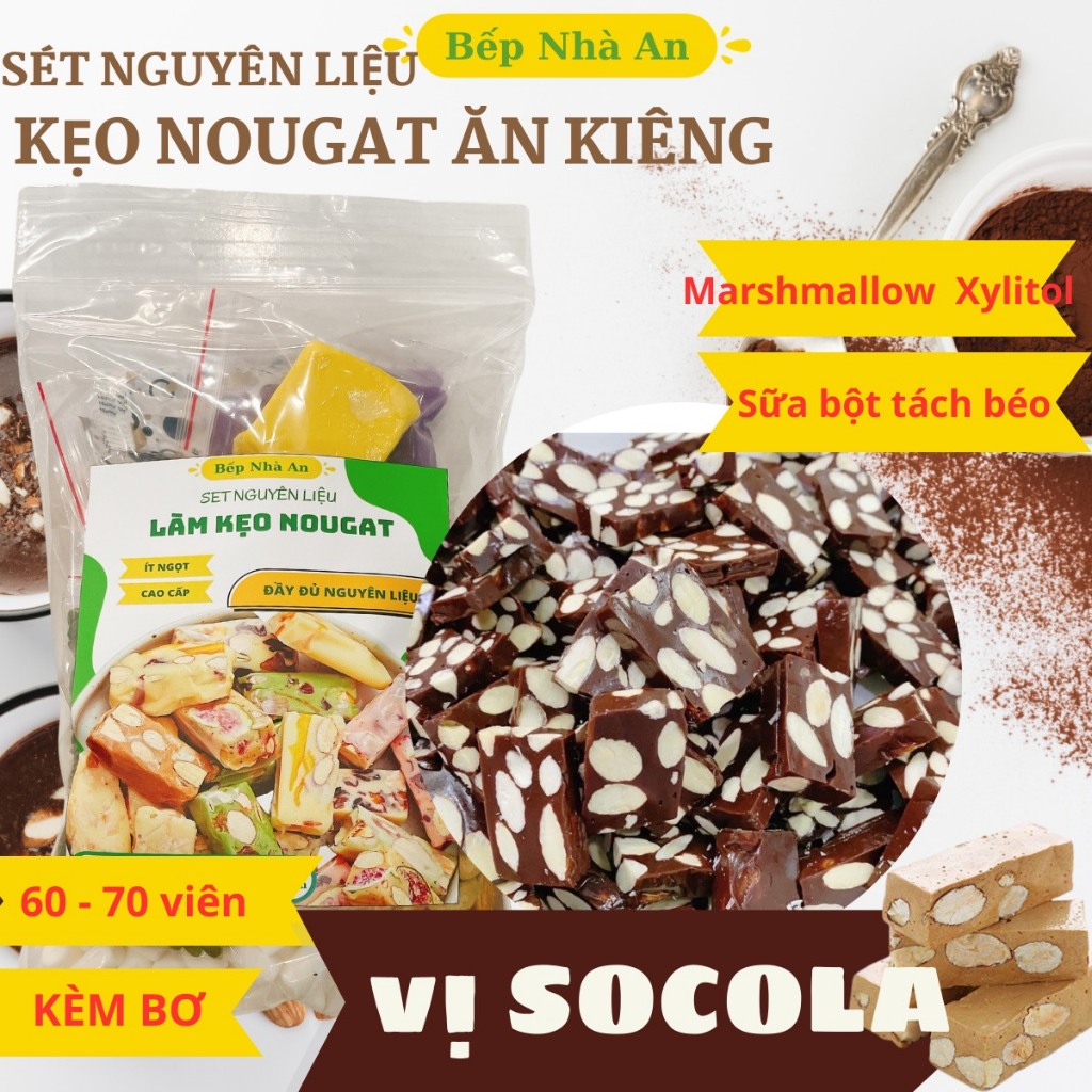Set Nguyên liệu làm kẹo Nougat Ăn Kiêng Kèm Bơ lạt 60 - 70 viên