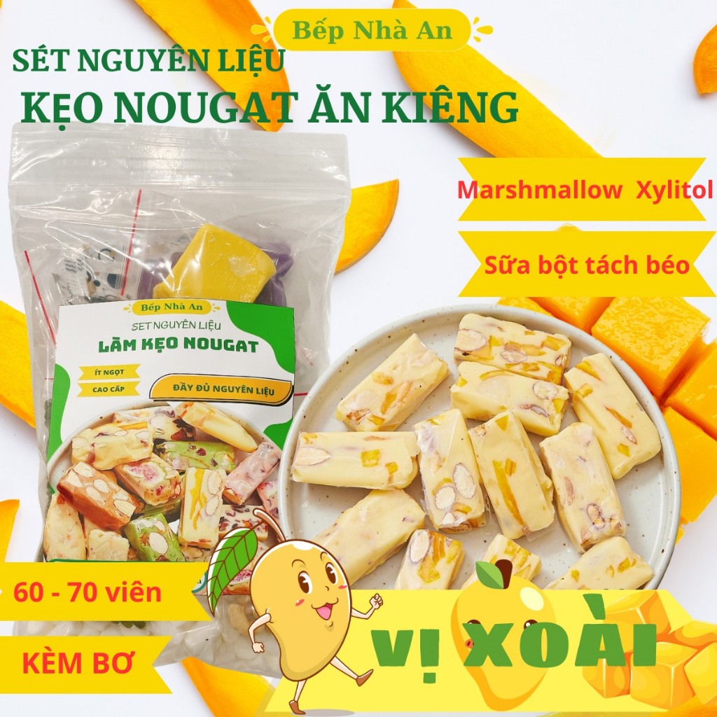 Set Nguyên liệu làm kẹo Nougat Ăn Kiêng Kèm Bơ lạt 60 - 70 viên