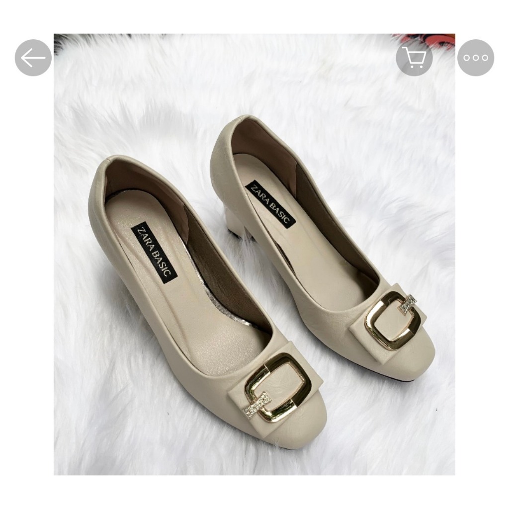 Giày cao gót mũi vuông 5P, Giày công sở thiết kế da thật mềm mại, gót cao 5cm, đính nơ vuông đính đá thanh lịch