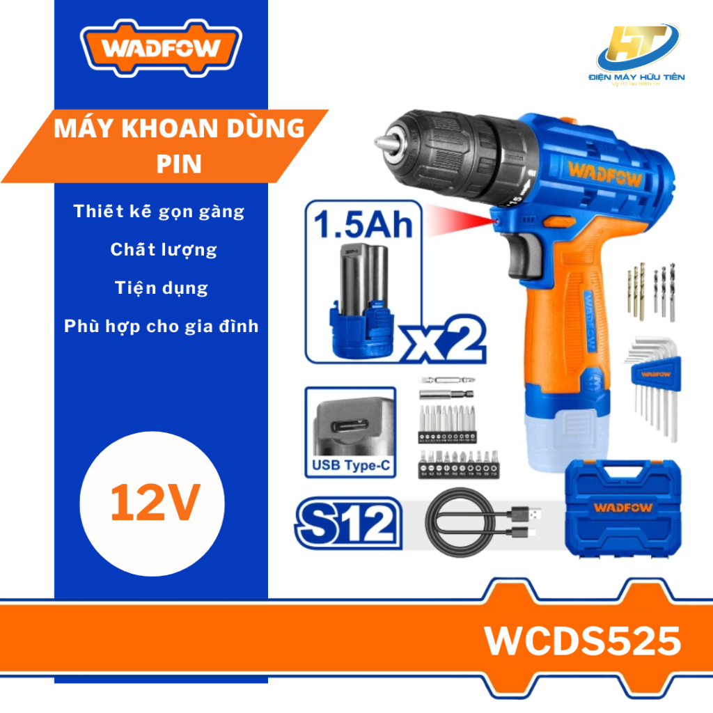 Máy khoan dùng pin 12V WADFOW (không kèm dây & đầu sạc)