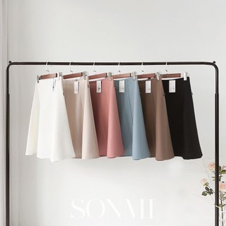 Chân váy xòe dài chữ A công sở nữ cạp cao SONMI Hàn Quốc thiết kế cao cấp co giãn 2 lớp màu trắng đen be EMILLIA LILY