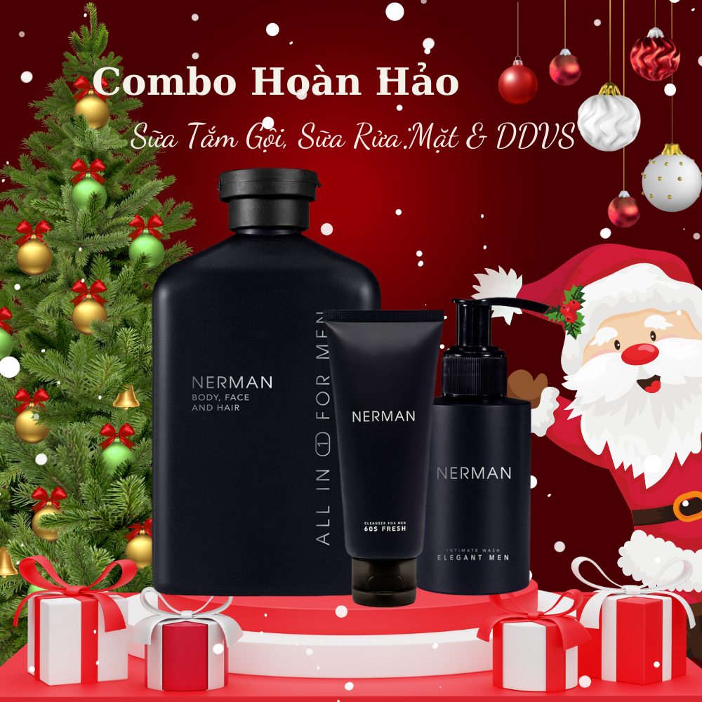 Combo Hoàn Hảo Nerman _ Sữa tắm gội gentleman 3in1 nerman 350ml & Gel rửa mặt 60S Fresh 100ml & DDVS đen 100ml