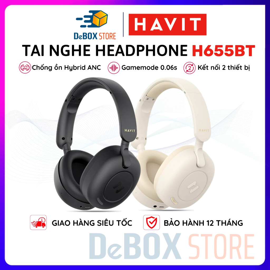 Tai Nghe Headphone Bluetooth HAVIT H655BT, BT 5.3, Chống Ồn Chủ Động ANC, Gamemode 60ms, Nghe Đến 65Giờ - Hàng Chính Hãn