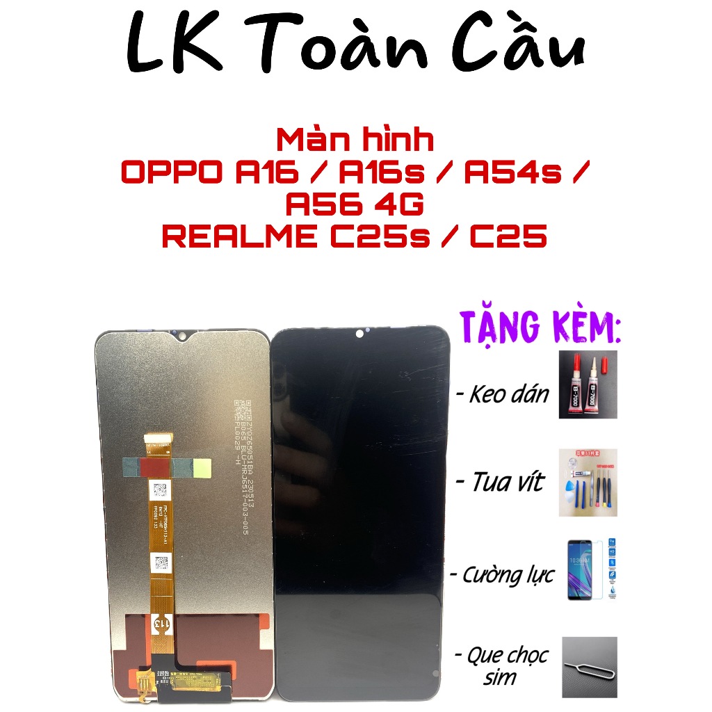 Màn Hình OPPO A16 / A16S / A54S / A56 4G /realme c25S New Full bộ Bảo hành 3 tháng Tặng kèm keo+tuavit+cườnglực+que CS