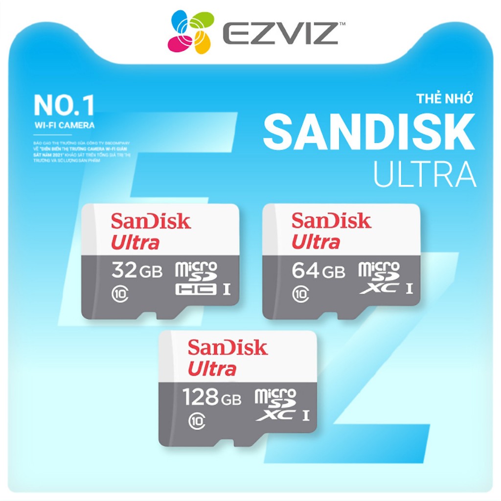 Thẻ Nhớ Ezviz MicroSD 32GB/64GB/128GB tốc độ 92MB/S kèm Adapter - BH Chính Hãng