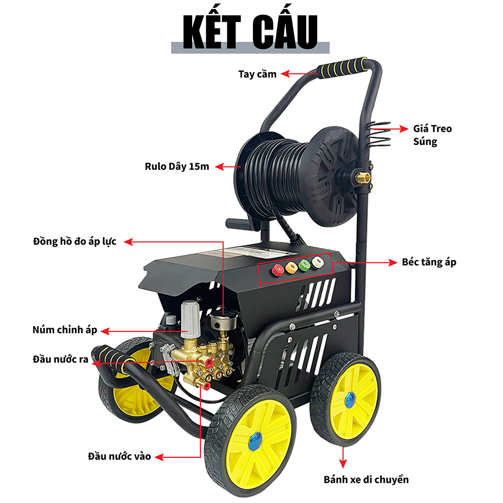 Máy rửa xe công nghiệp SOEASY 2850W SE013B-RL cao áp tiệm rửa xe chuyên dùng, động cơ lõi đồng ty sứ