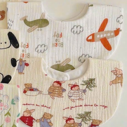 Yếm tròn xô Muslin nhiều họa tiết xinh xắn giao màu ngẫu nhiên bé trai bé gái