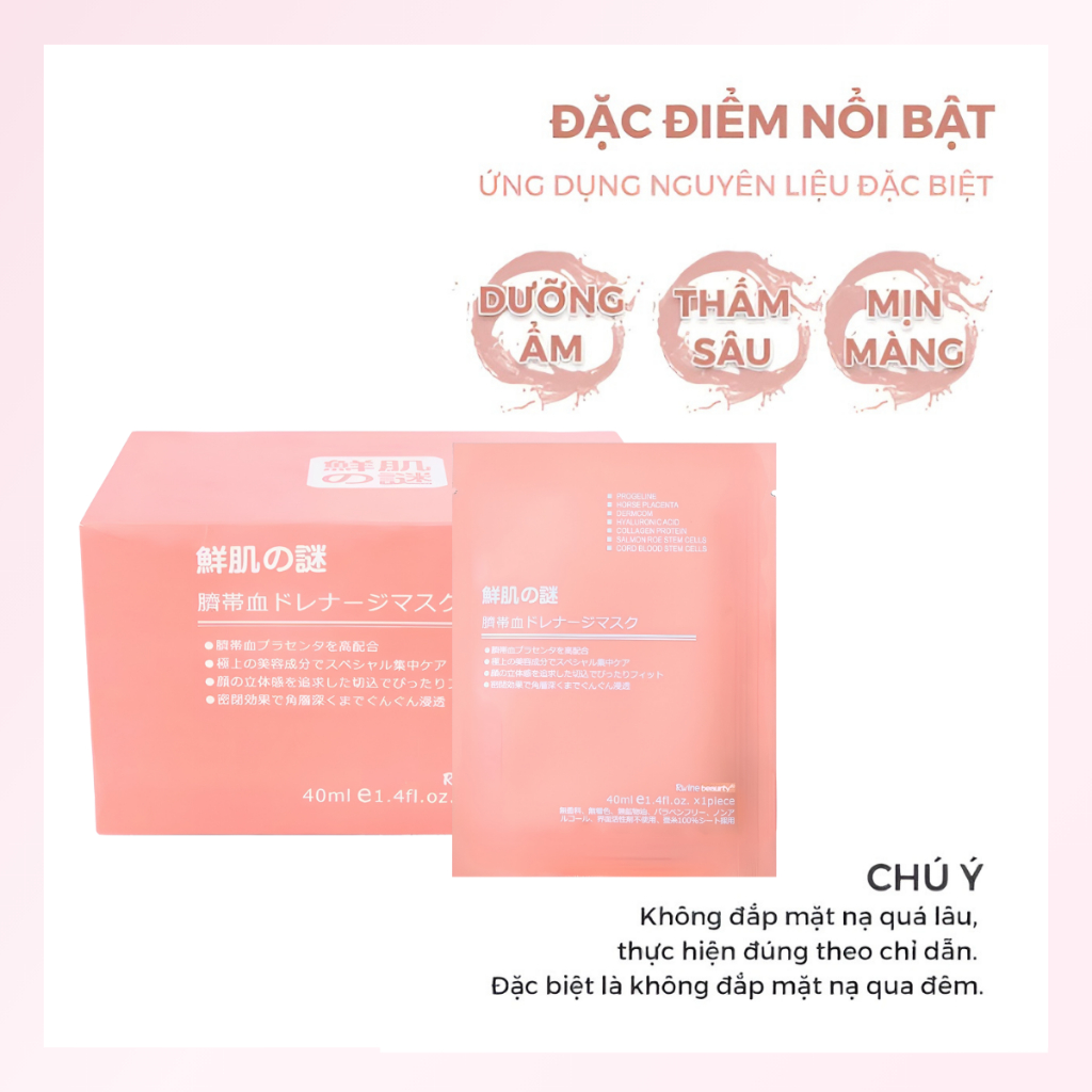 Mặt Nạ Nhau Thai Cừu Nhật Bản Hộp 50 Miếng Mask Giấy Tế Bào Gốc Dưỡng Trắng Da Cấp Ẩm Tái Tạo Collagen Phục Hồi 40ml/M