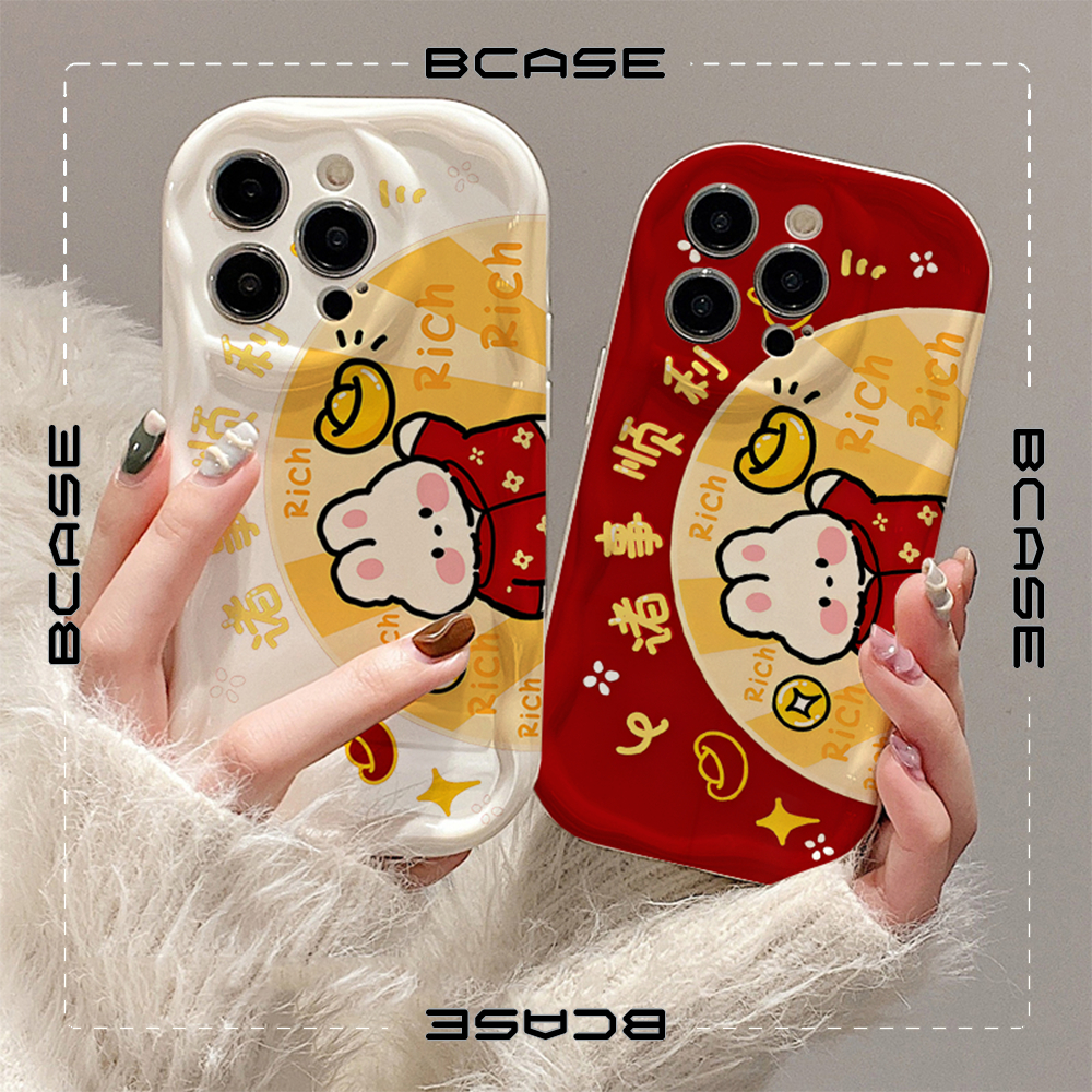Ốp lưng iphone Viền Nổi Cạnh Sóng Thỏ trắng Rich tài lộc may mắn cho 6/7/8/8plus/x/11/12/13/14/max/promax sk6036