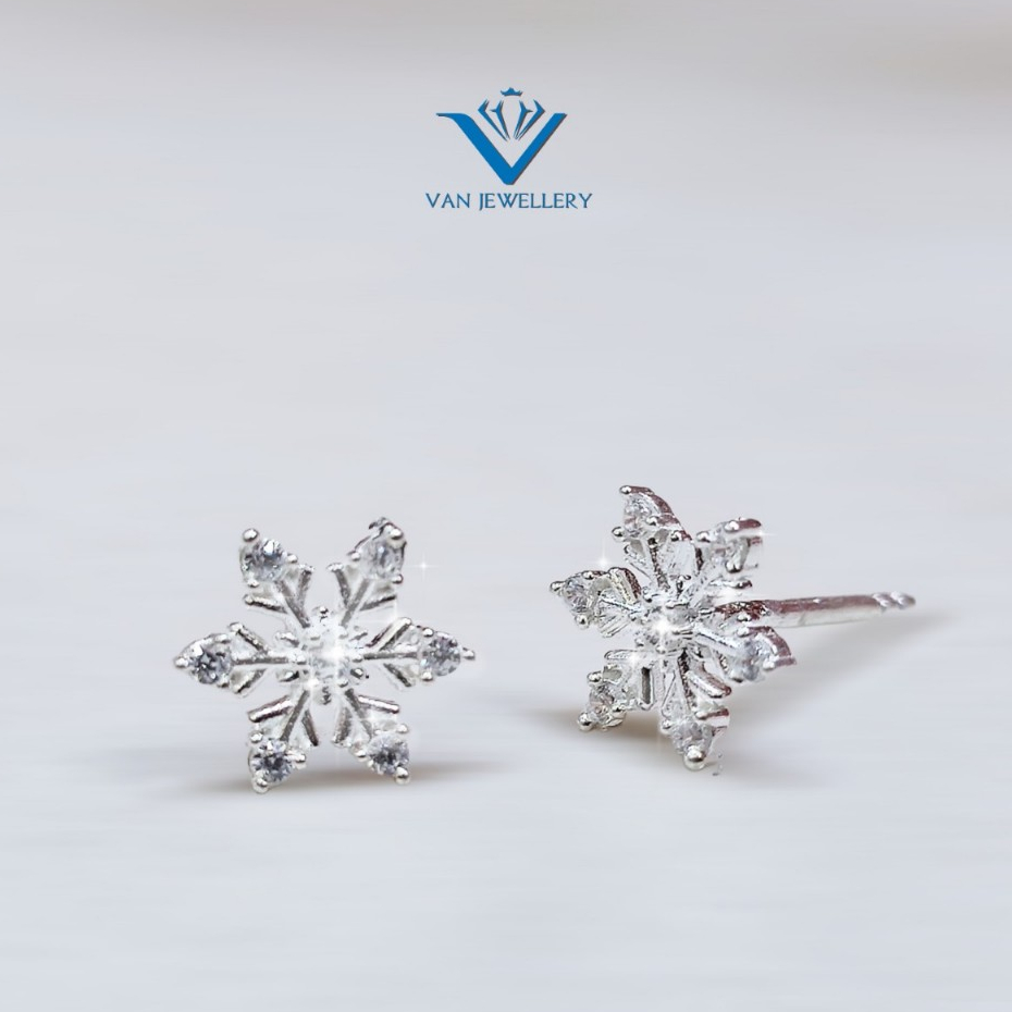Khuyên tai bạc Khuyên Hoa Tuyết mẫu mới Van Jewelry