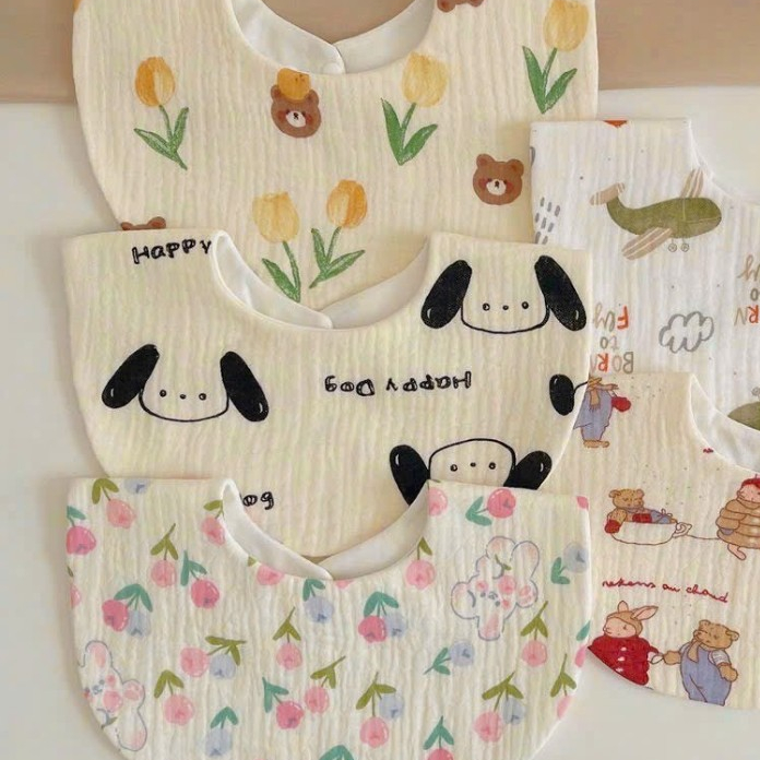 Yếm tròn xô Muslin nhiều họa tiết xinh xắn giao màu ngẫu nhiên bé trai bé gái