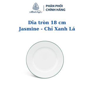 Dĩa tròn 18 cm jasmine chỉ xanh lá - gốm sứ cao cấp minh long i