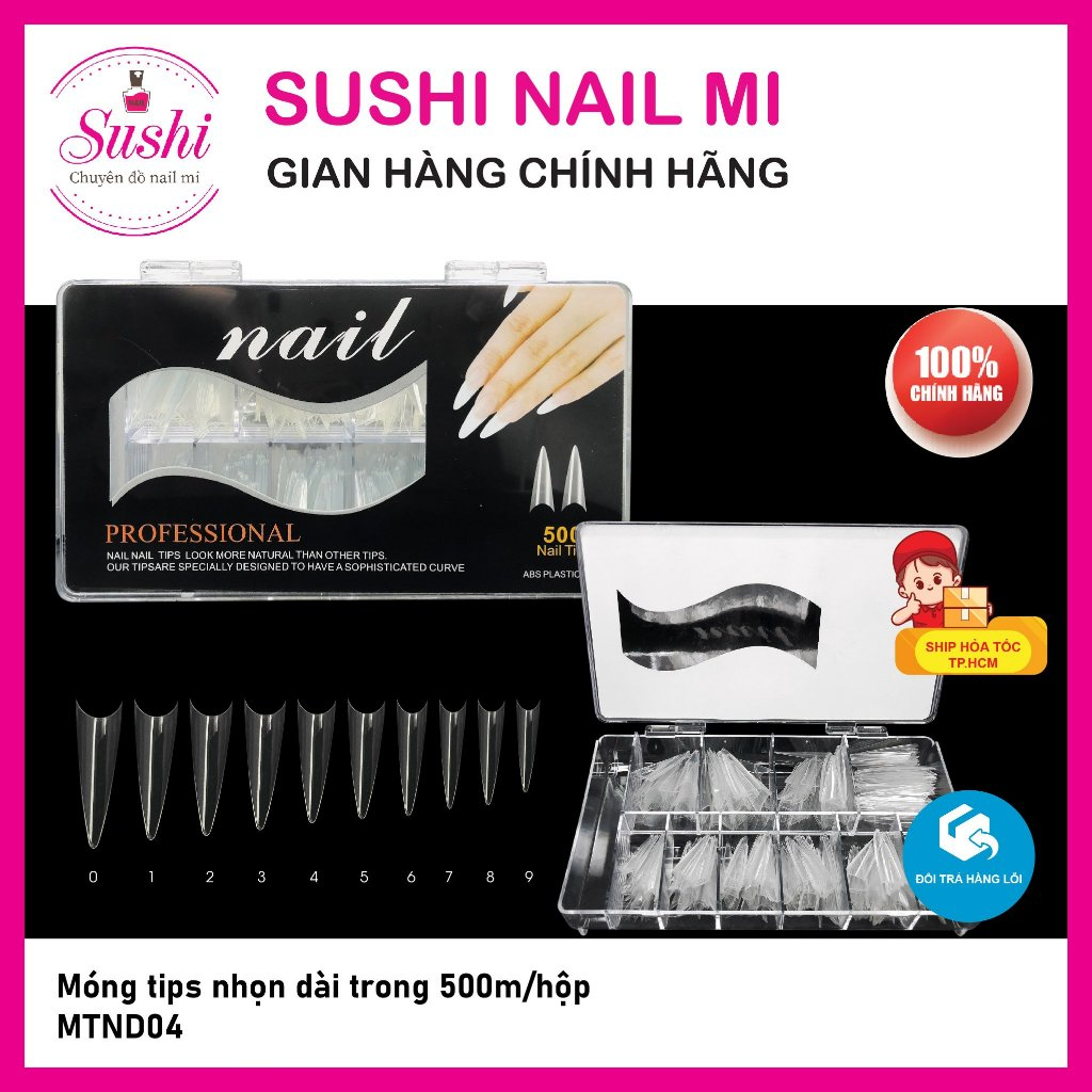 Móng tip nối nhọn, thang dài 500m/ hộp chuyên dụng - Sushi nail mi