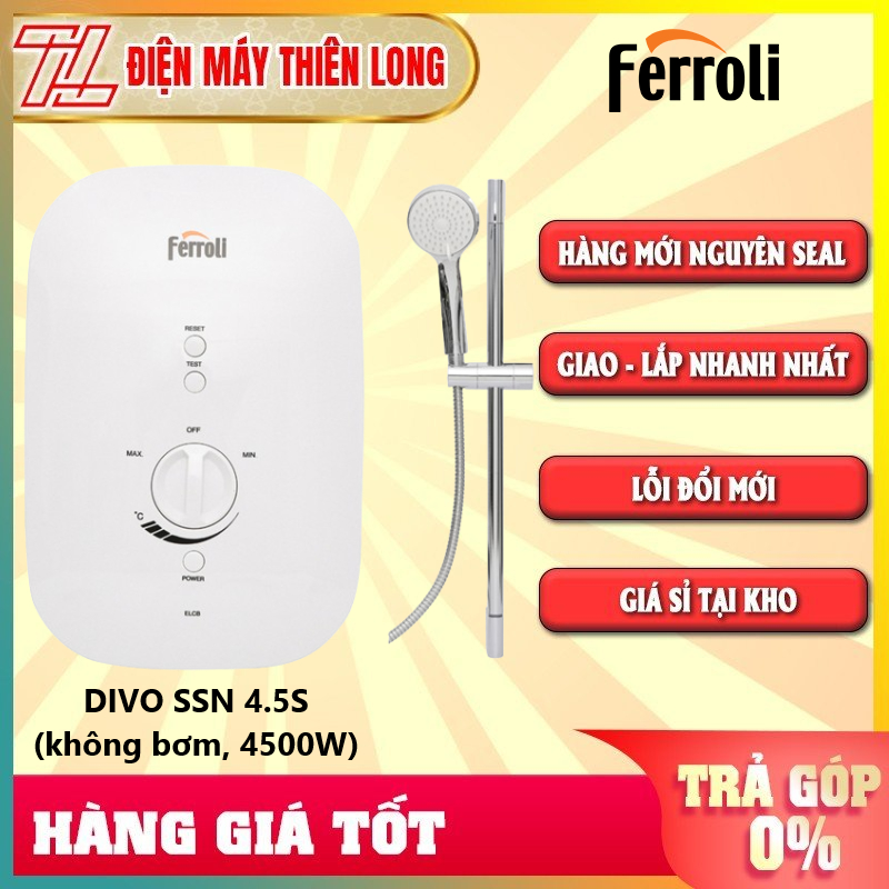 DIVO SSN 4.5S - Miễn Phí Công Lắp Đặt - Máy Nước Nóng Trực Tiếp Ferroli DIVO SSN 4.5S (4500W) - BẢO HÀNH CHÍNH HÃNG