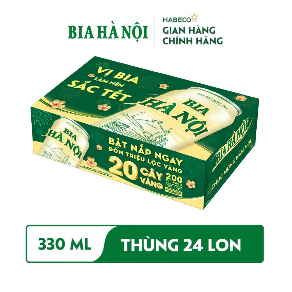 Thùng 24 lon Bia Hà Nội Nhãn Xanh - HABECO (330ml/lon) - Phiên bản Tết